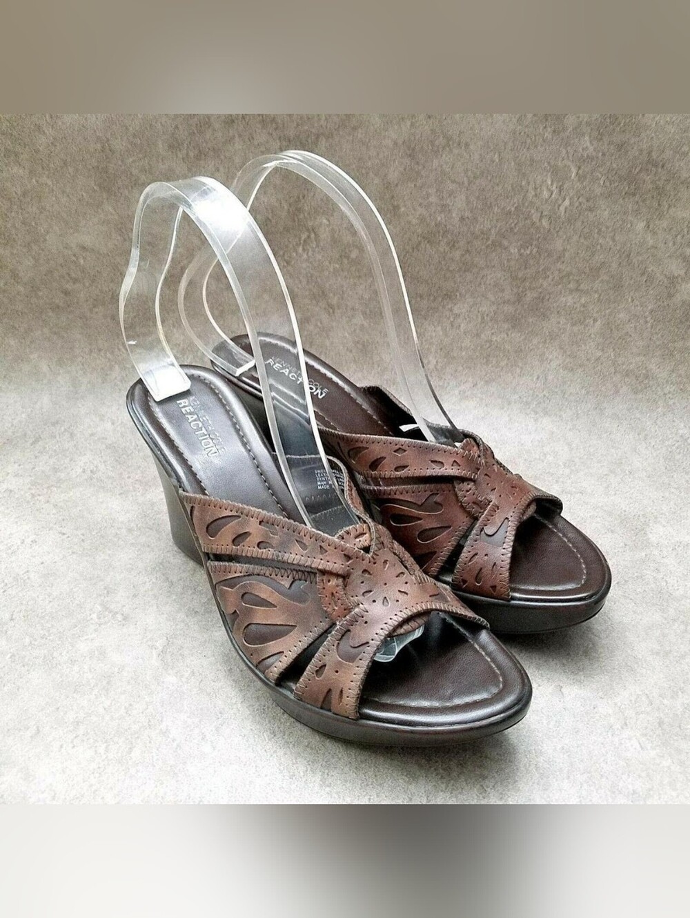 Kenneth Cole Reaction Brown Cutout Leather Wedge Sandals